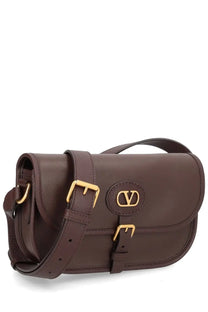 Valentino men’s Antibes brown leather handbag with gold-tone hardware and circular logo plaque