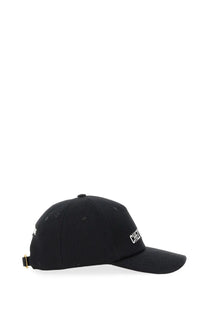 Valentino men’s black baseball cap featuring white embroidered logo and gold-tone adjustable strap at the back