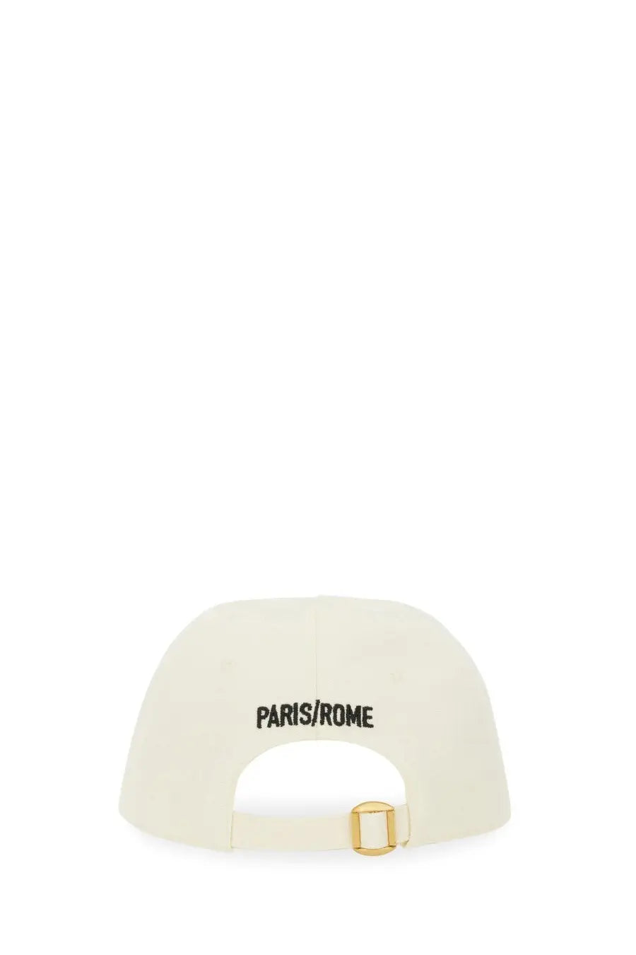 Valentino men’s white off-white baseball cap with black embroidered paris rome text and gold-tone buckle