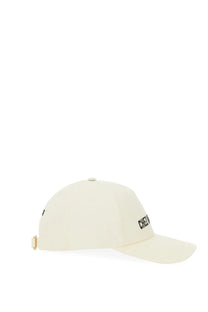 Cream-colored Valentino men’s baseball cap with black embroidered branding on the side for casual wear
