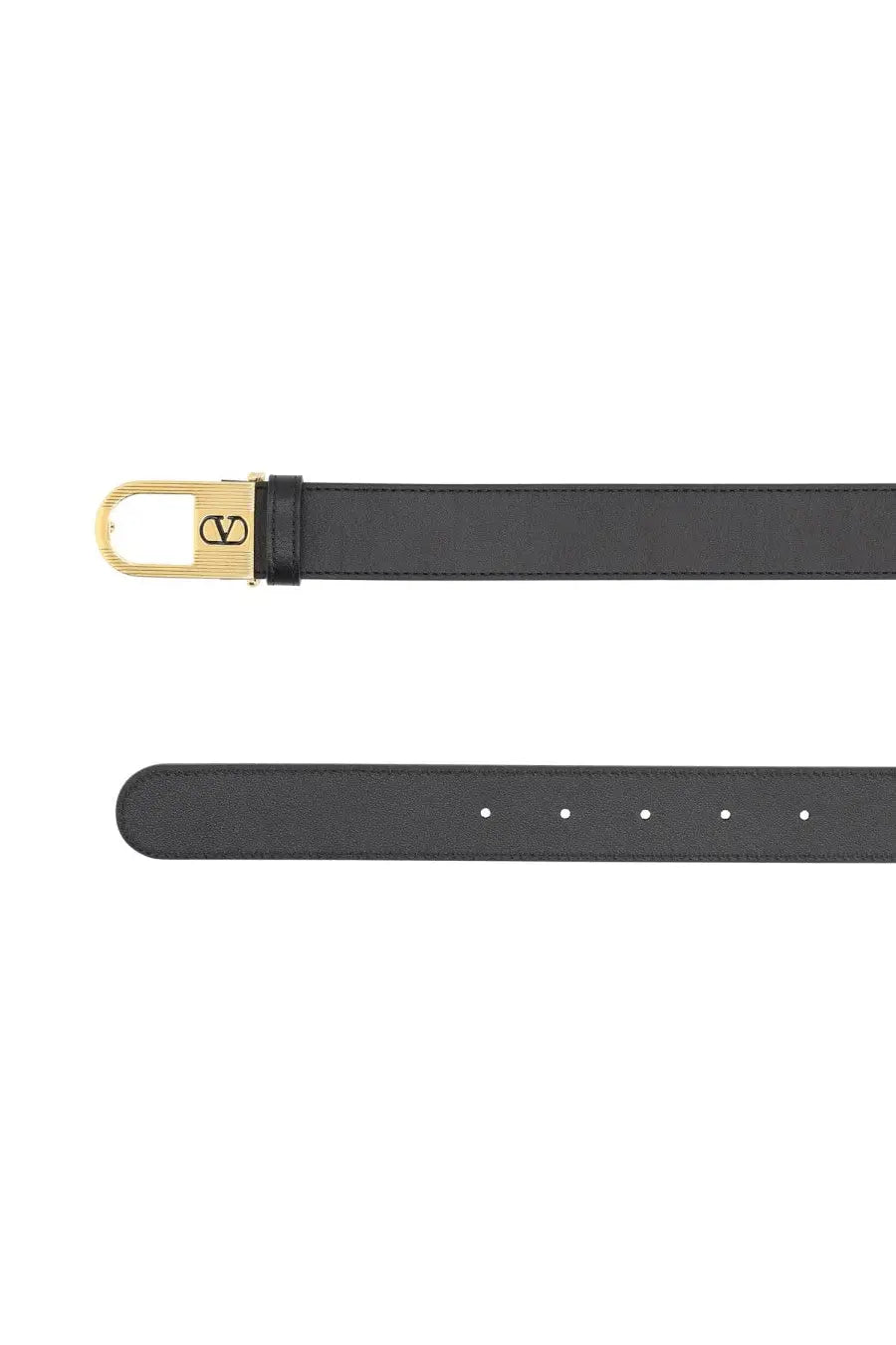 Valentino men’s black leather belt with gold-tone buckle featuring the Valentino logo for stylish wear