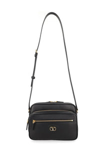 Valentino men’s borsa antibes con black black leather crossbody bag with gold-tone hardware and circular logo plaque
