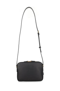 Valentino men’s borsa antibes con black leather crossbody bag with gold tone hardware and slender adjustable strap