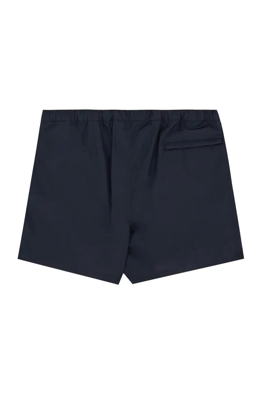 Valentino men’s boxer swimsuit blue showing dark navy swim trunks with elastic waistband and rear pocket back side view