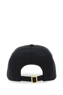 Black valentino men’s chez valentino embroidered baseball cap with gold-tone buckle and adjustable strap visible from the back