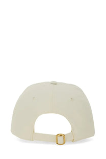 Cream-colored valentino men’s embroidered baseball cap with gold-tone buckle and adjustable strap back view