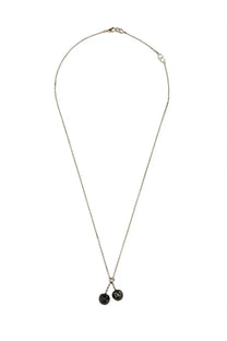 Silver chain necklace with two black glossy cherry pendants and subtle heart engraving by valentino men’s chez valentino