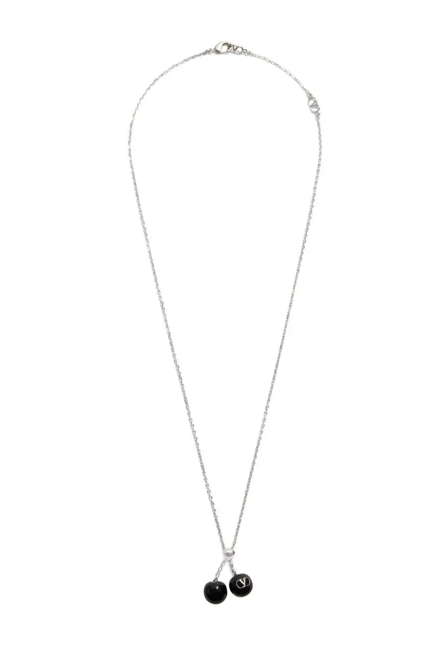 Valentino men’s chez valentino black metal and enamel necklace with silver chain and two black v logo charms