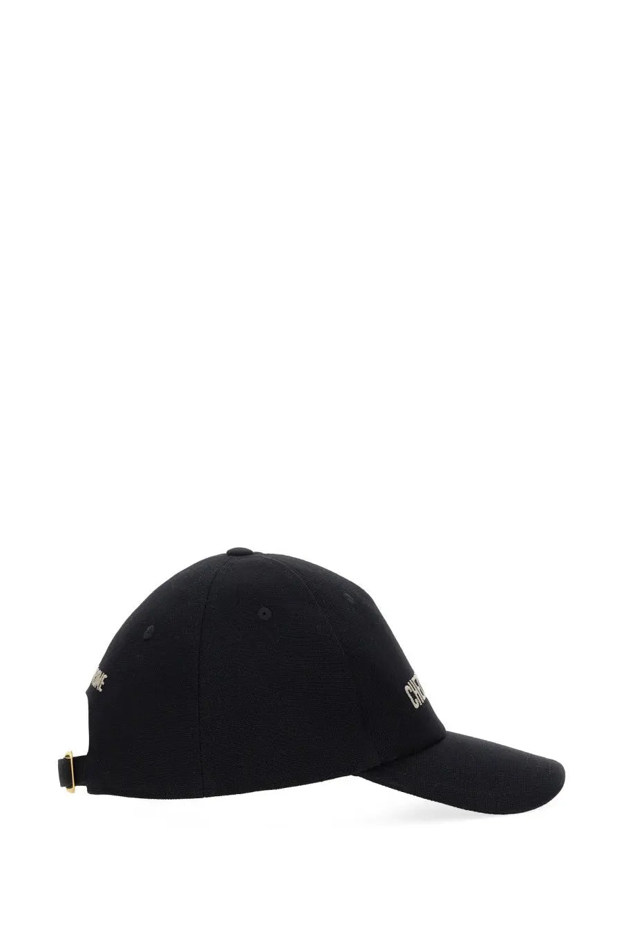 Valentino men’s chez valentine black baseball hat with subtle white embroidery and gold-tone adjustable strap shown from back