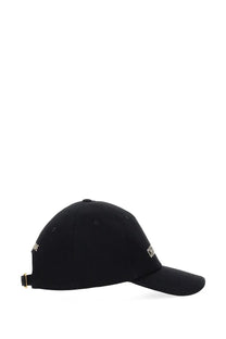 Valentino men’s chez valentine black baseball hat with subtle white embroidery and gold-tone adjustable strap shown from back