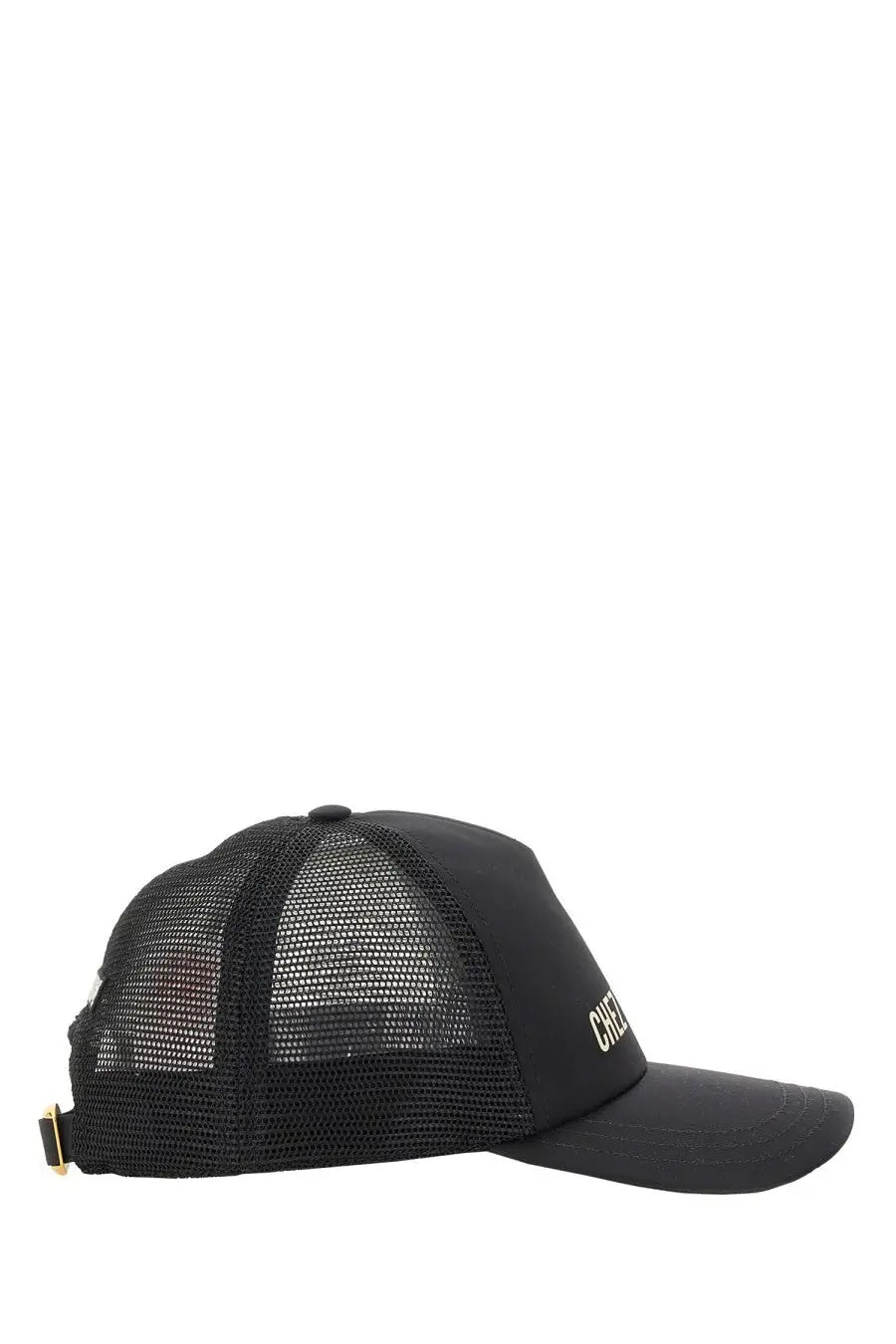 Valentino men’s chez valentine baseball hat black black mesh trucker cap with gold-tone adjustable strap and white embroidery