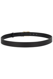 Valentino men’s cintura Vlogo signature black leather belt with gold-tone buckle showing front detail