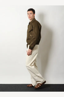 Valentino men’s olive green cotton bomber jacket with zipper closure and triangular stitching on chest pocket