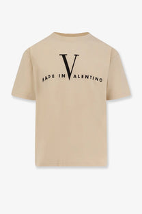 Beige short-sleeved cotton t-shirt with black made in Valentino logo for men from Valentino men’s cotton shirt black collection