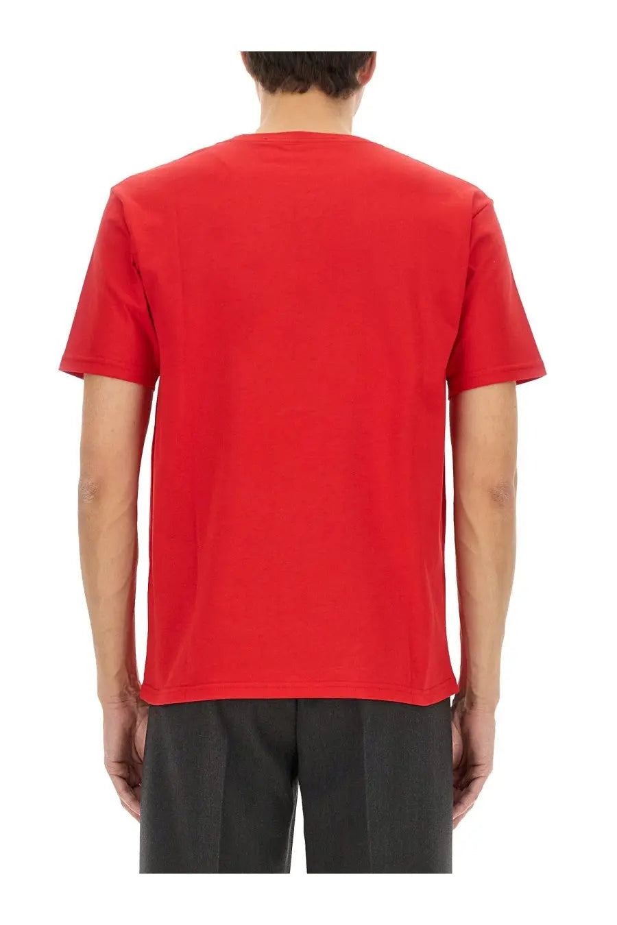 Valentino men’s vibrant red short-sleeved cotton shirt with classic crew neck perfect for casual wear