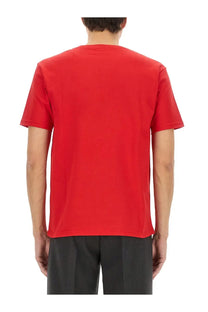 Valentino men’s vibrant red short-sleeved cotton shirt with classic crew neck perfect for casual wear