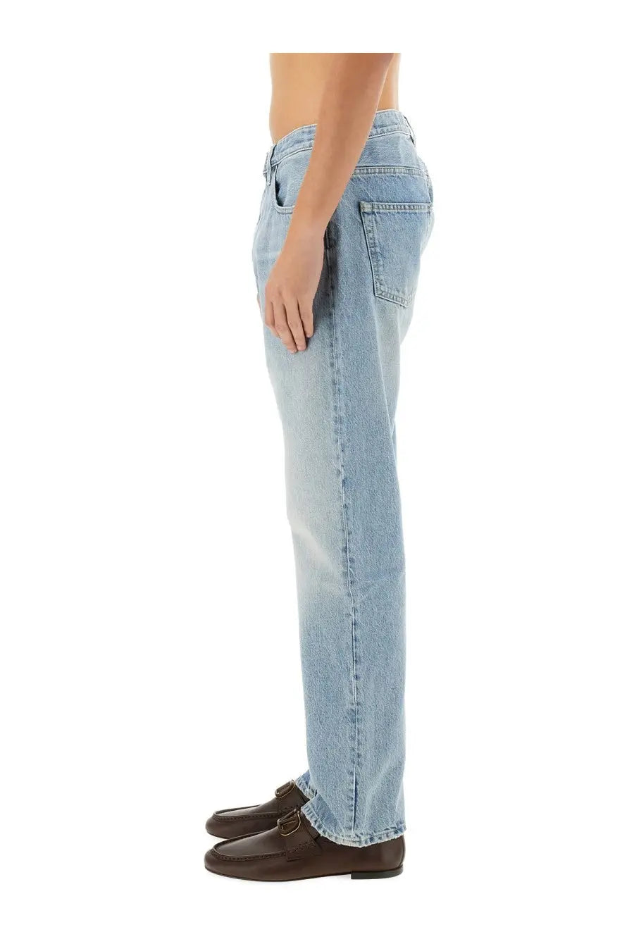 Valentino men’s light-wash denim pants blue with straight-leg cut and classic five-pocket design