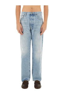 Valentino men’s denim pants blue in light-wash denim with straight-leg cut and classic five-pocket design