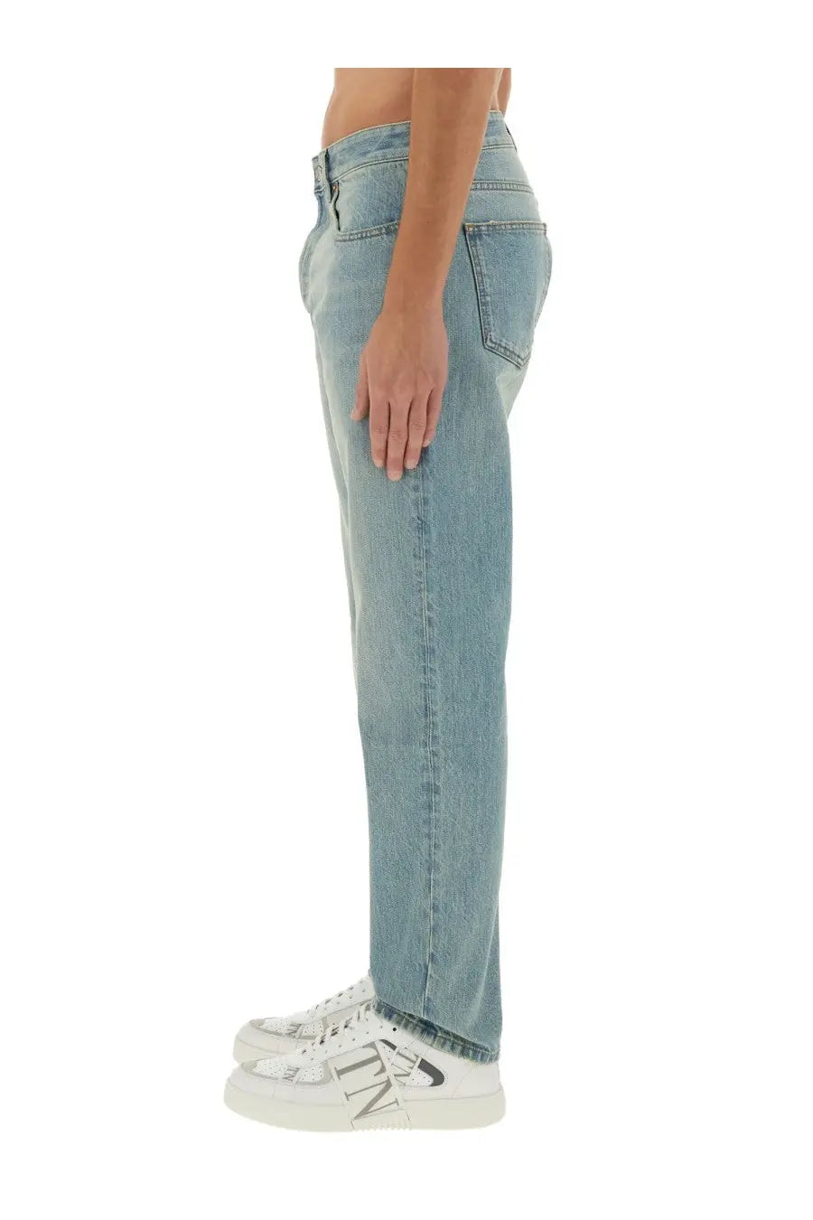 Valentino men’s denim pants blue light-wash straight-leg jeans with classic five-pocket design