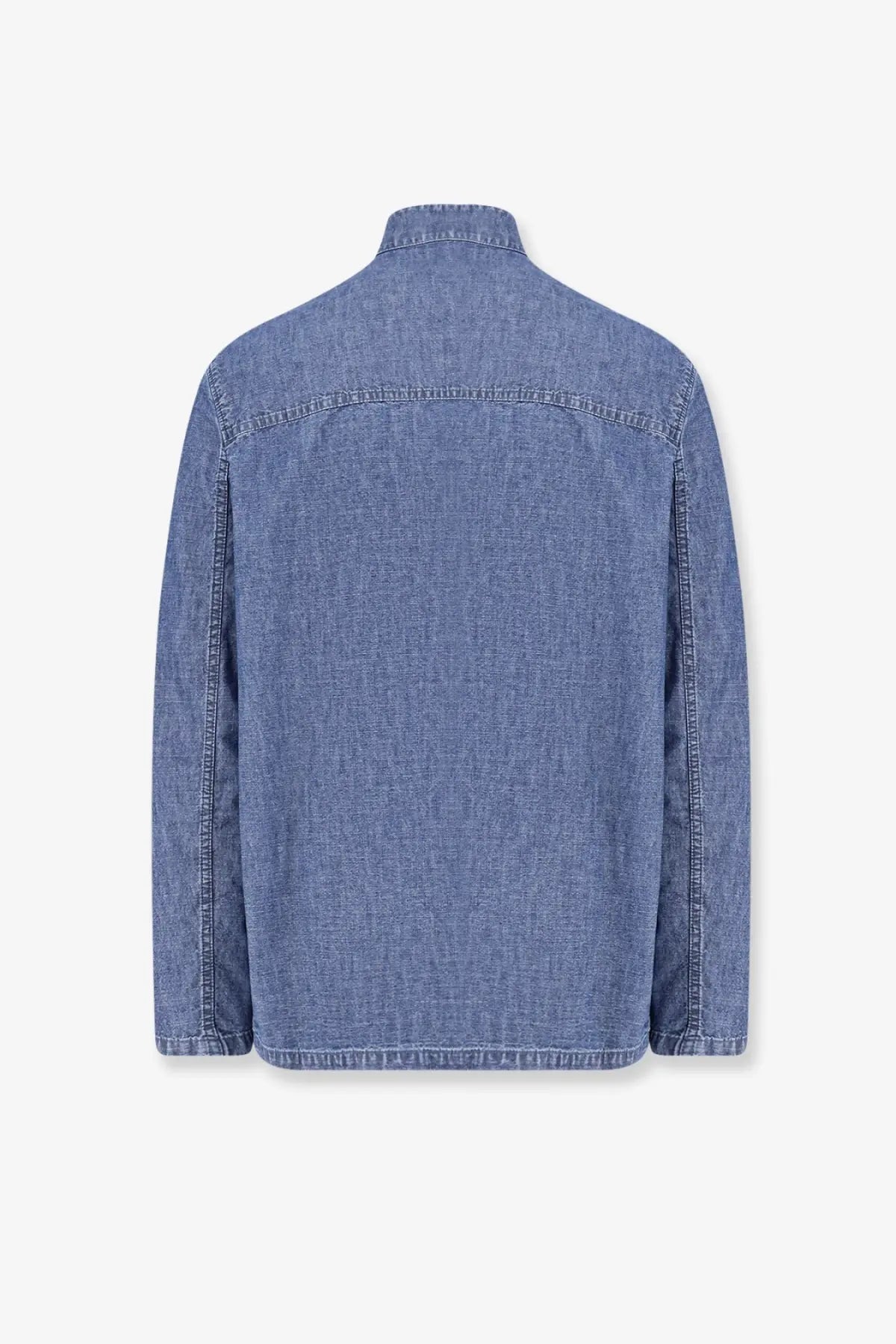 Valentino men’s blue denim sahariana jacket with classic collar and straight seams made from durable denim