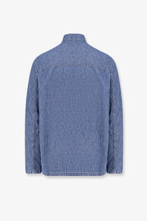 Valentino men’s blue denim sahariana jacket with classic collar and straight seams made from durable denim
