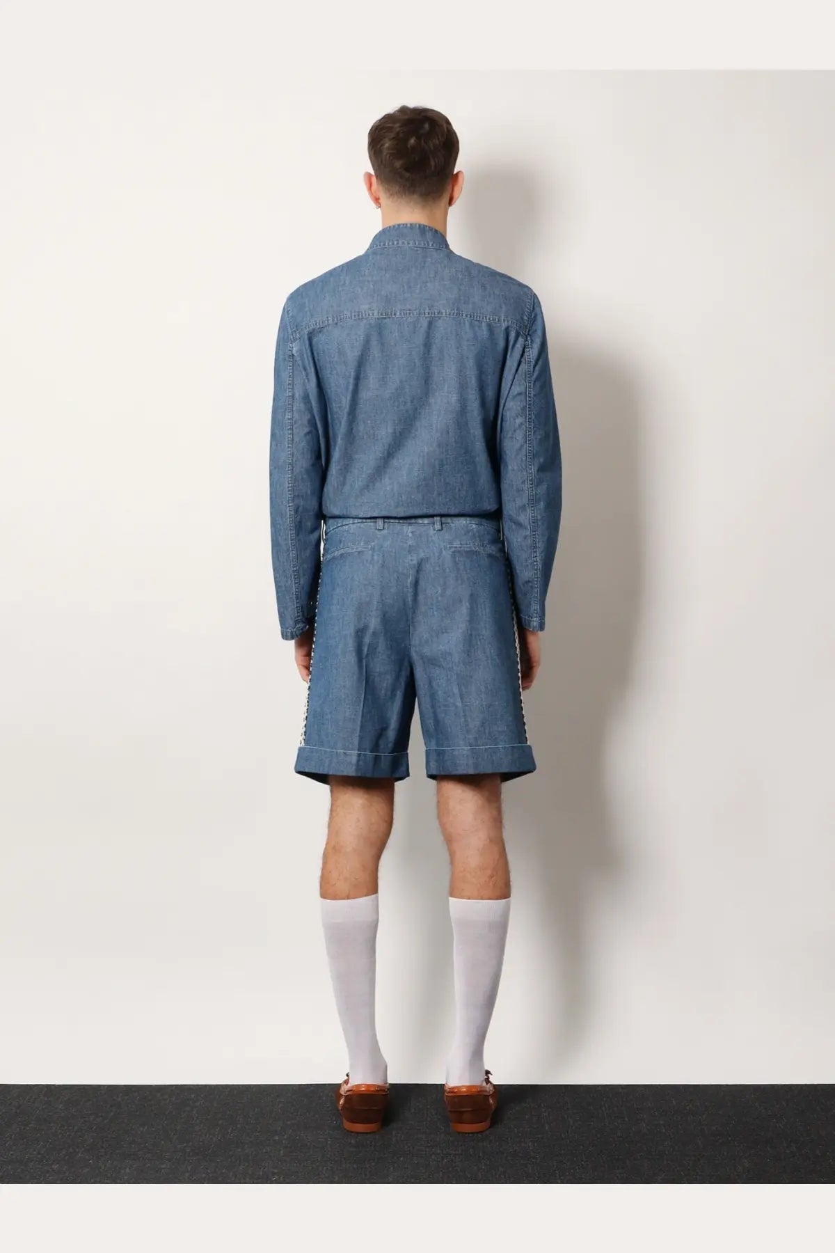 Blue denim jumpsuit with rolled cuffs and collar from valentino mens valentino denim shorts blue collection
