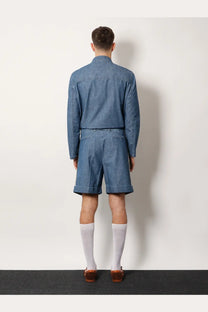 Blue denim jumpsuit with rolled cuffs and collar from valentino mens valentino denim shorts blue collection