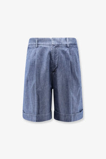 Valentino men’s blue denim shorts with pleated front and rolled cuffs made from durable denim material