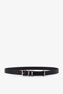 Valentino men’s flaneuse black leather belt with silver buckle and decorative pyramid studs for stylish wear