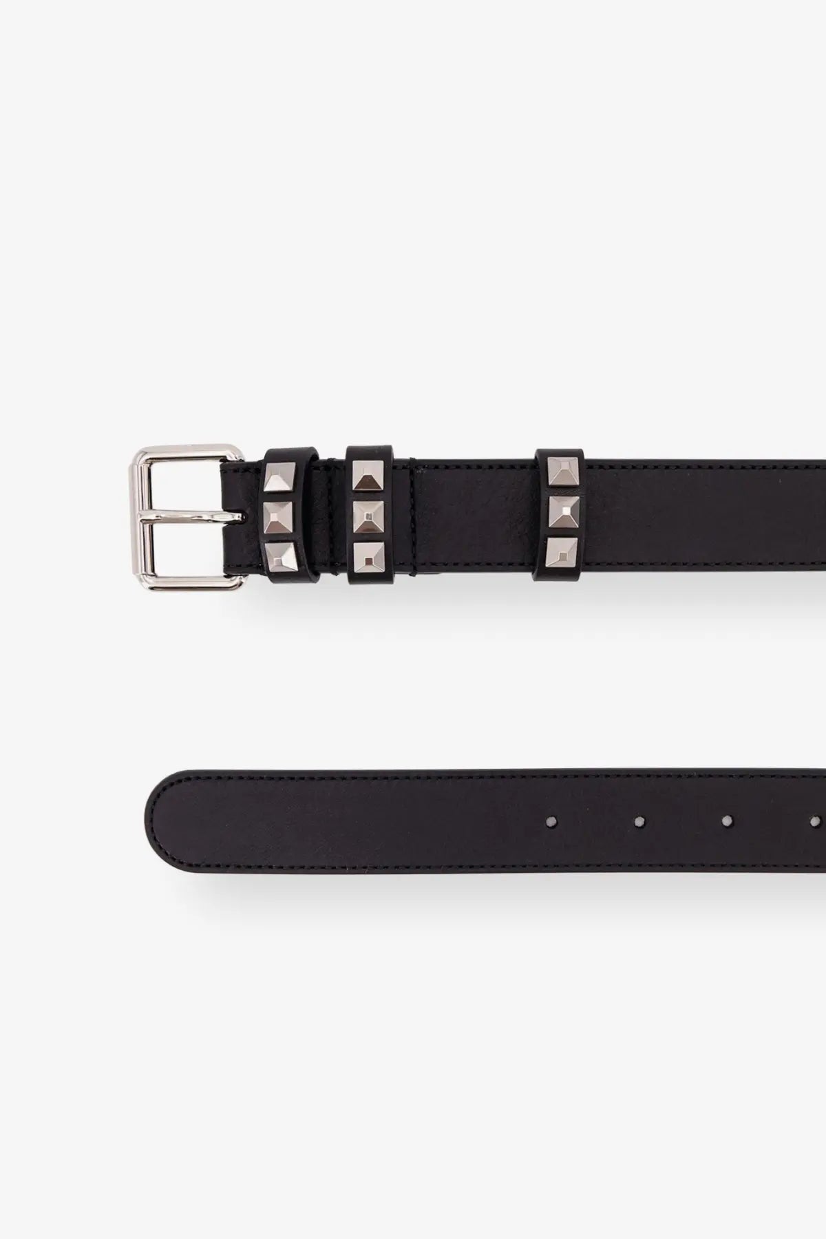 Valentino men’s Flaneuse black leather belt with silver-toned pyramid studs and polished metal buckle