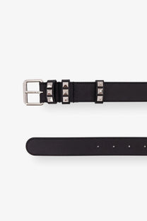 Valentino men’s Flaneuse black leather belt with silver-toned pyramid studs and polished metal buckle