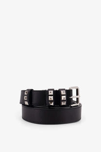 Valentino men’s flaneuse black leather belt with silver-toned pyramid studs and polished metal buckle