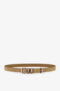 Valentino men’s flaneuse suede belt beige with tan leather, silver-toned buckle, and decorative studs