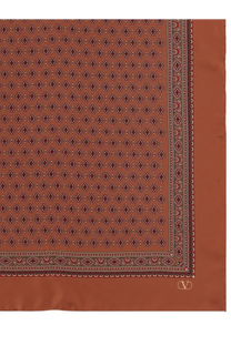 Valentino men’s foulard in seta red rust-colored silk with dark red diamond geometric pattern and ornate trim