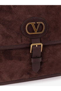 Brown suede valentino handbag with gold-tone logo and buckle from valentino mens valentino garavani gold collection