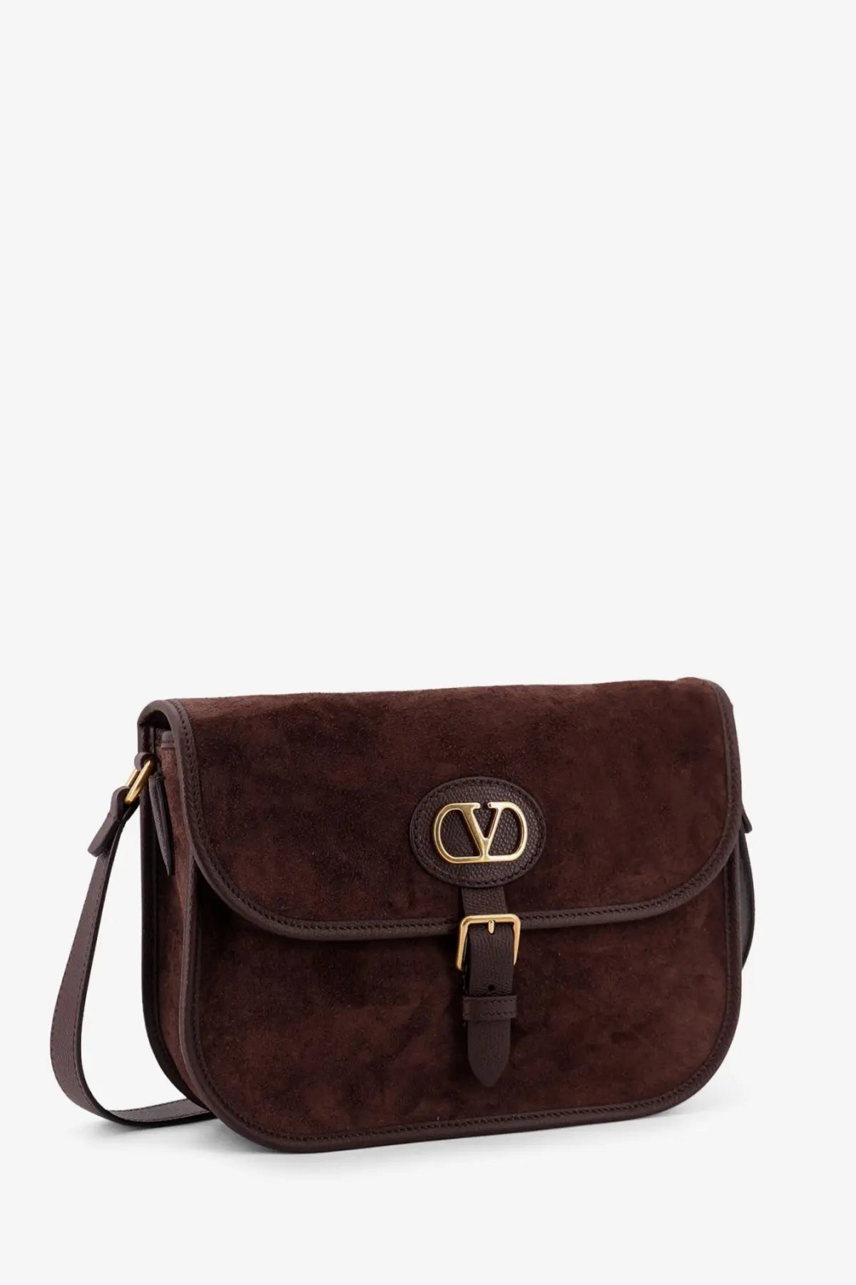 Brown suede valentino mens shoulder bag with gold-tone hardware and signature logo clasp Valentino Garavani gold