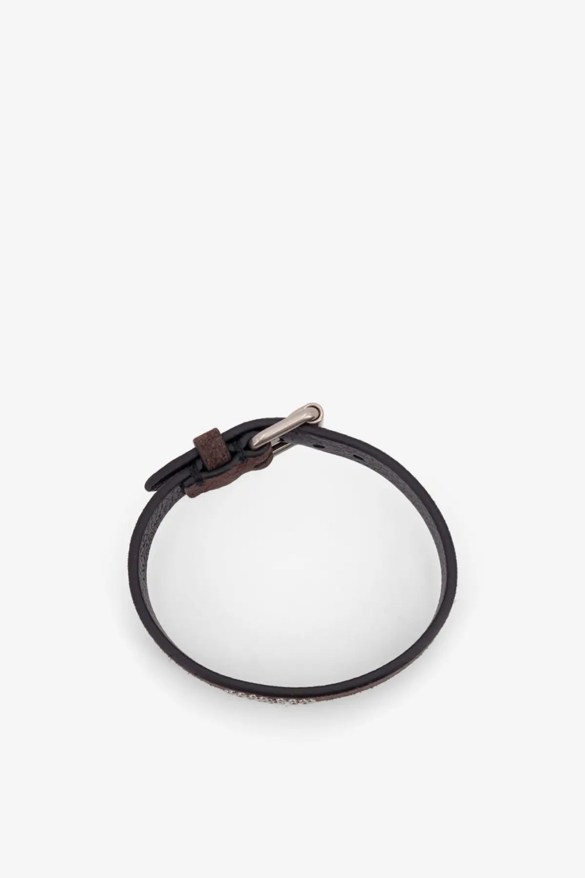 Valentino men’s Valentino Garavani black leather bracelet with silver buckle and subtle edge embellishments