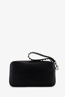 Valentino men’s Valentino Garavani black leather clutch with textured finish studded wrist strap and silver hardware