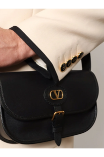 Valentino men’s valentino garavani black leather crossbody bag with gold-tone logo clasp and buckle