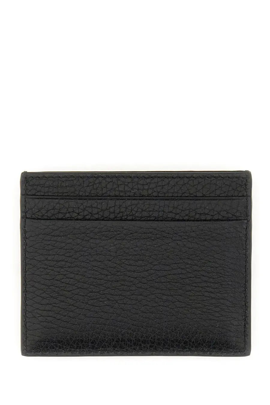 Valentino men’s garnet calfskin rockstud black card holder in black textured leather with subtle edge stitching