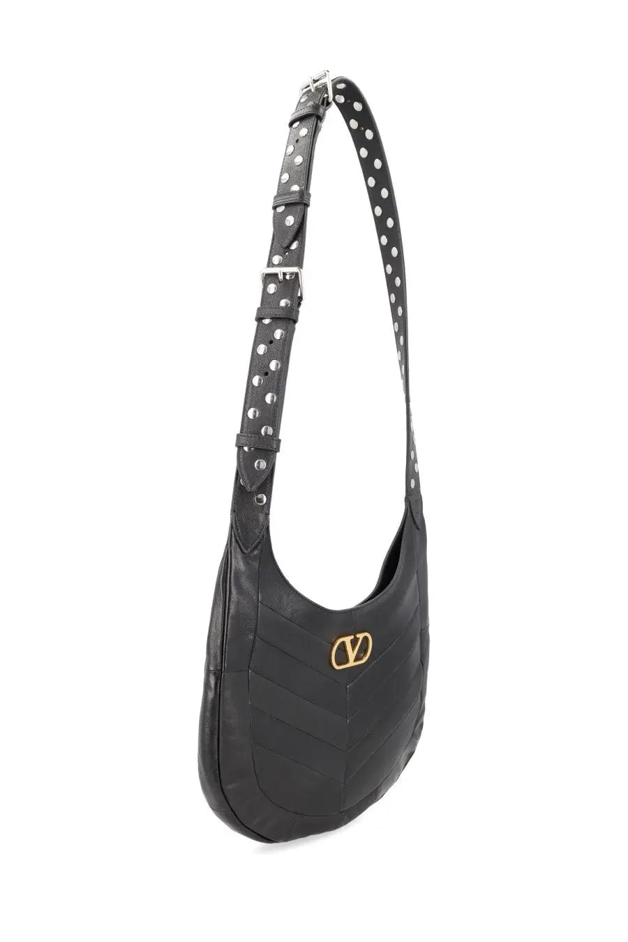 Valentino men’s hoboho bag black leather shoulder bag with white polka dots and gold-tone hardware