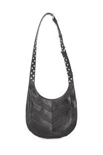 Valentino men’s hoboho bag black leather shoulder bag with chevron stitching and silver-toned studded strap