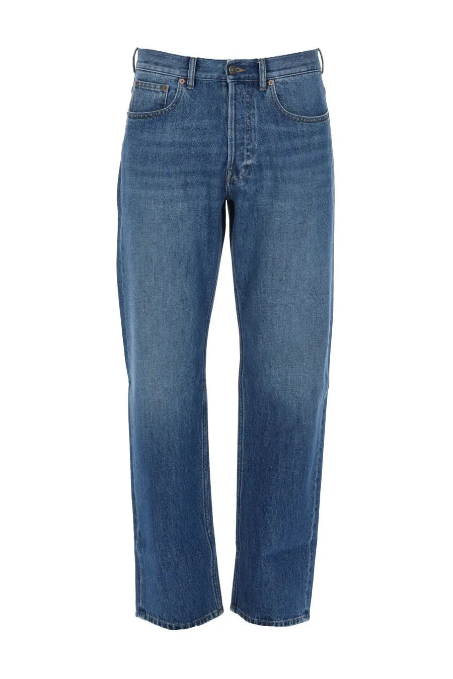 Valentino men’s classic blue denim jeans with straight-leg cut and subtle fading in denim blue cinques tasche style