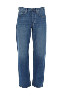 Valentino men’s classic blue denim jeans with straight-leg cut and subtle fading in denim blue cinques tasche style