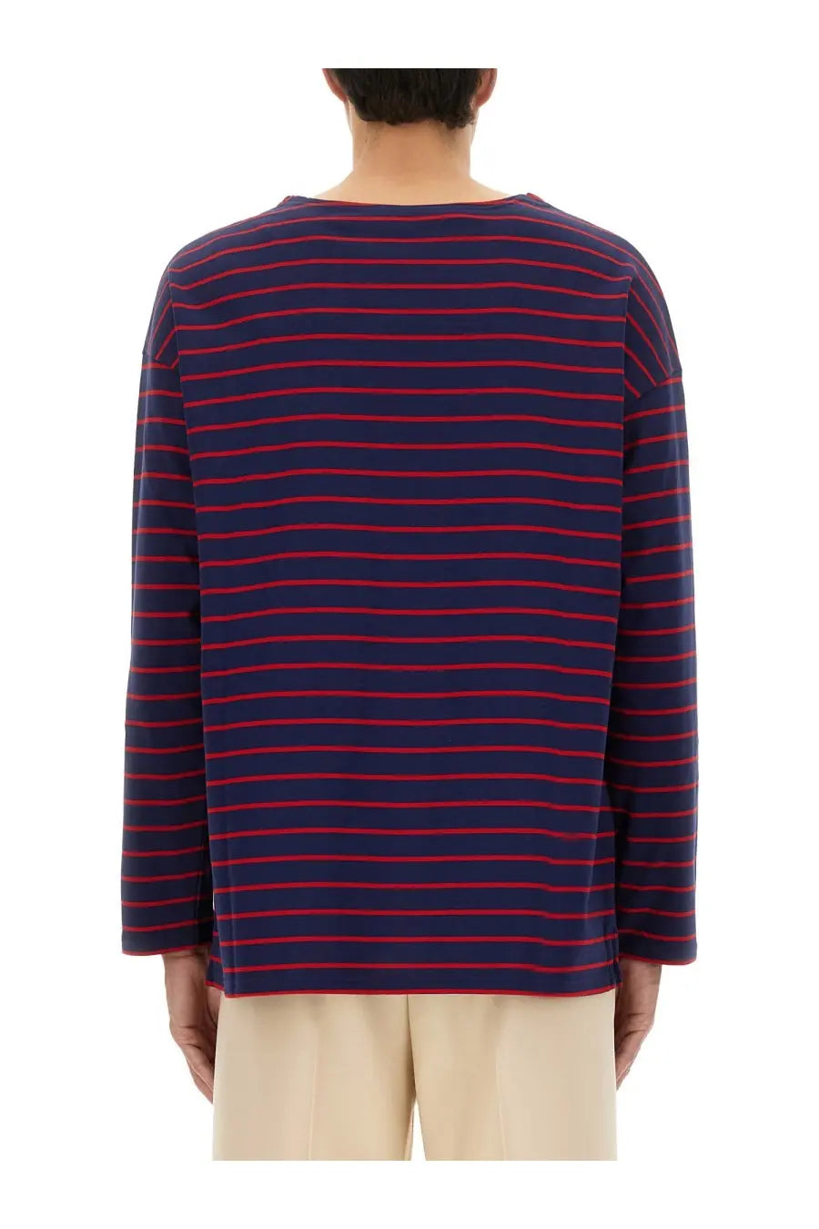 Valentino men’s long sleeve shirt navy blue and red striped cotton fabric with round neckline for casual wear