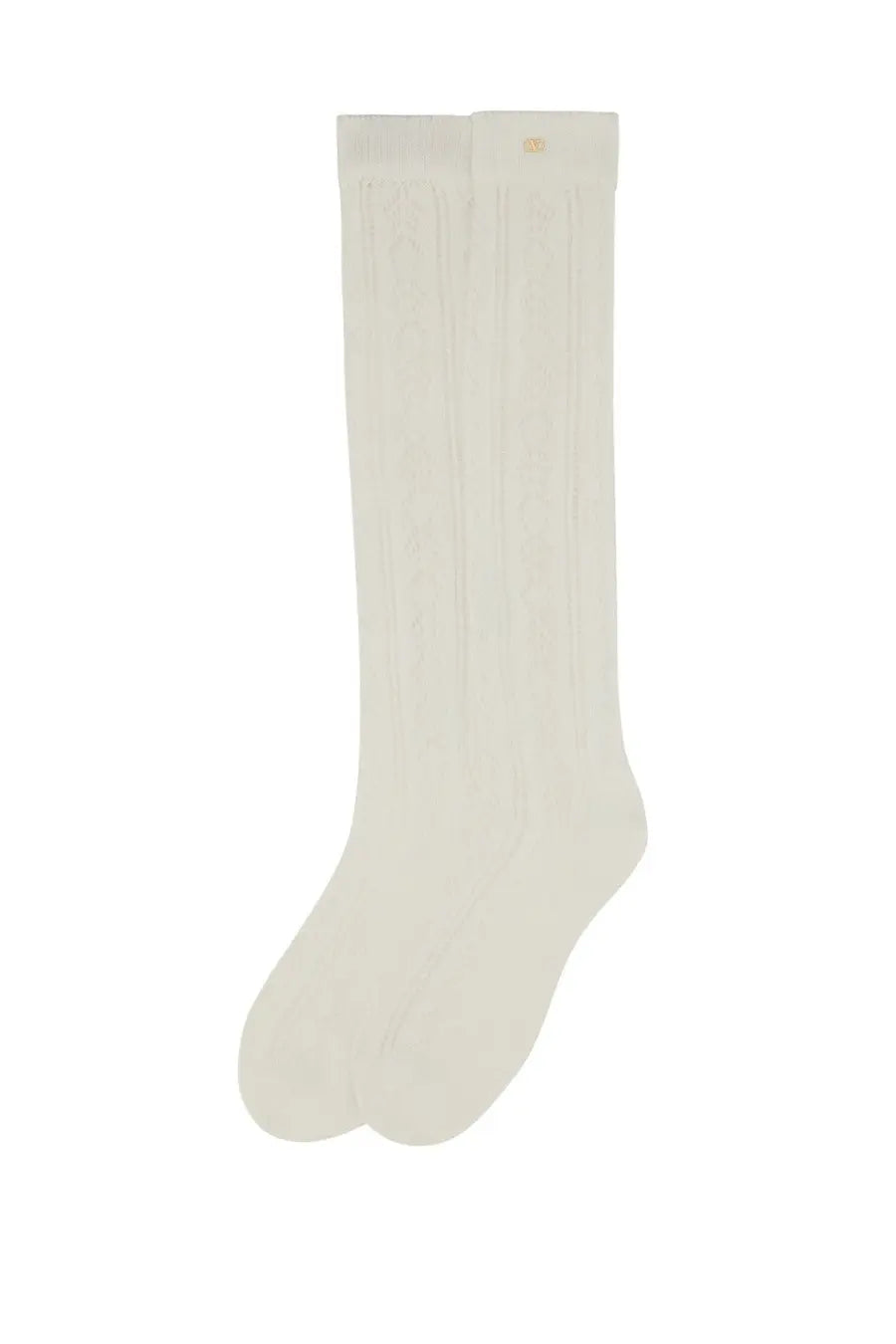Valentino men’s white long socks cream ribbed knee-high with subtle gold logo at the top