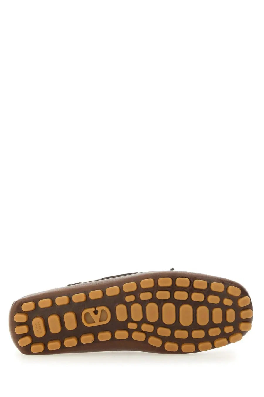 Valentino men’s moccasin vlogo signature brown brown leather loafers with tan rubber sole and embossed logo