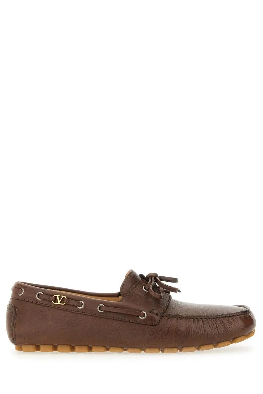 Valentino men’s moccasin vlogo signature brown brown leather loafers with gold-tone logo and frayed detailing