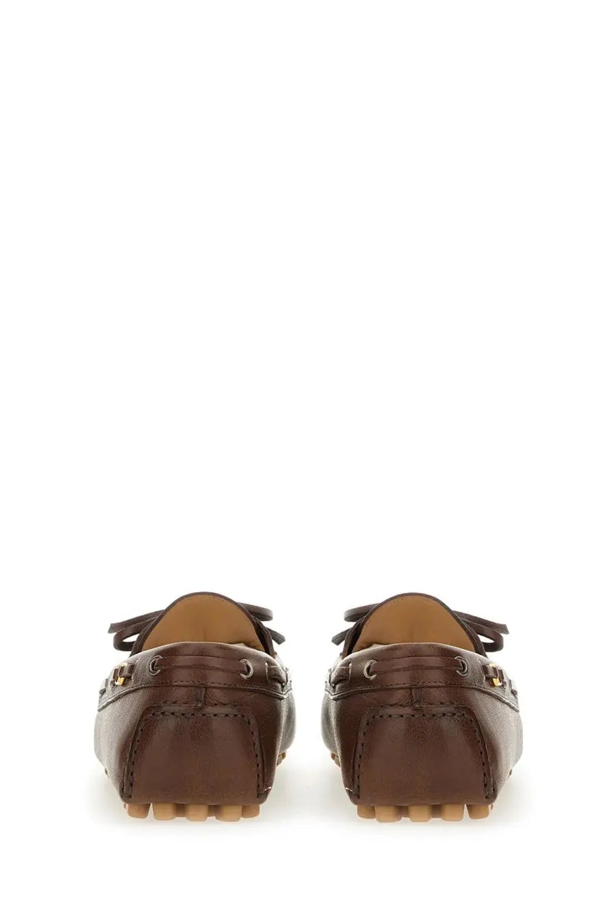 Valentino men’s moccasin vlogo signature brown leather loafers with tan soles and decorative metal eyelets