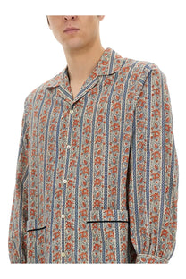 Valentino men’s long-sleeved pajama shirt with vibrant orange blue beige paisley pattern on light fabric